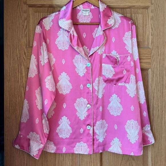 BEDHEAD PAJAMAS 100% Silk Pink & White Paisley Long Sleeve Matching Pajama Set - Picture 2 of 14